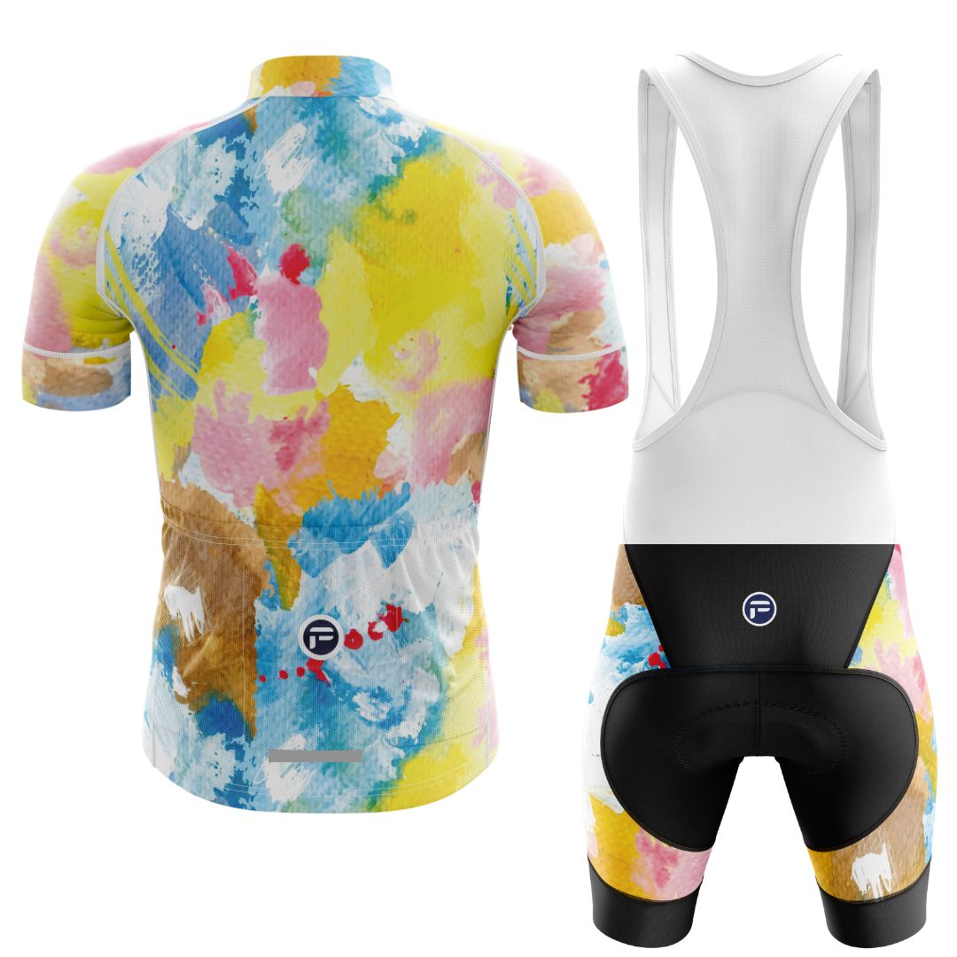 Men's Short Sleeve Cycling Set with Rainbow Watercolors Splash