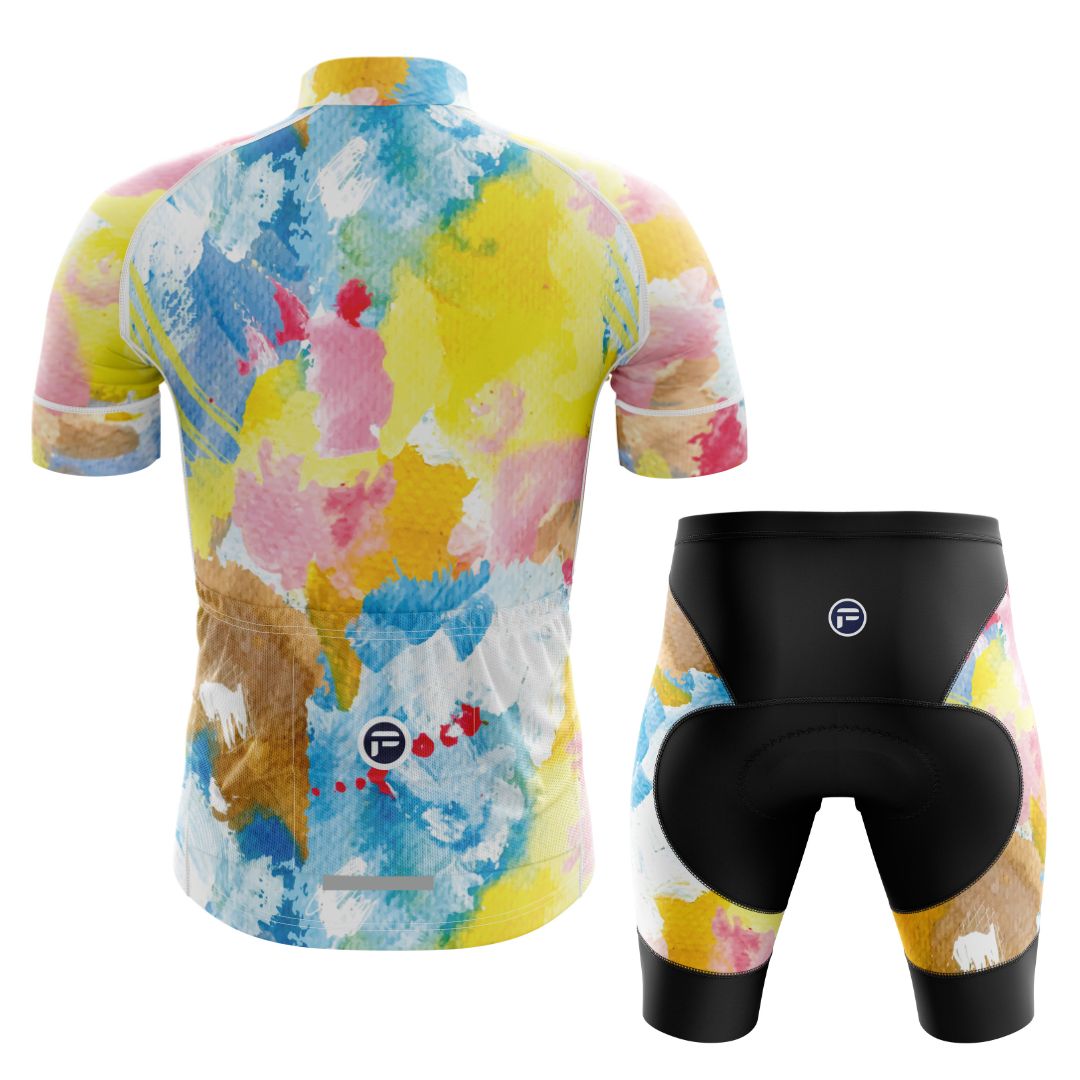 Men's Short Sleeve Cycling Set with Rainbow Watercolors Splash