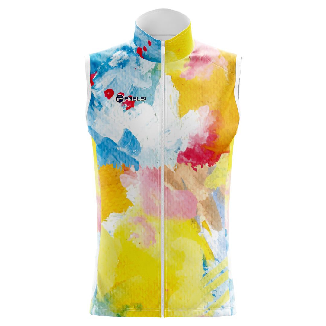 Sleeveless Cycling Jersey with Rainbow Watercolors Splash