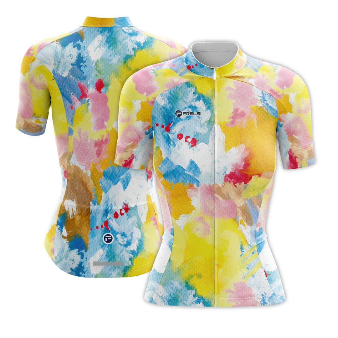 Women's Short Sleeve Cycling Jersey with Rainbow Watercolors Splash