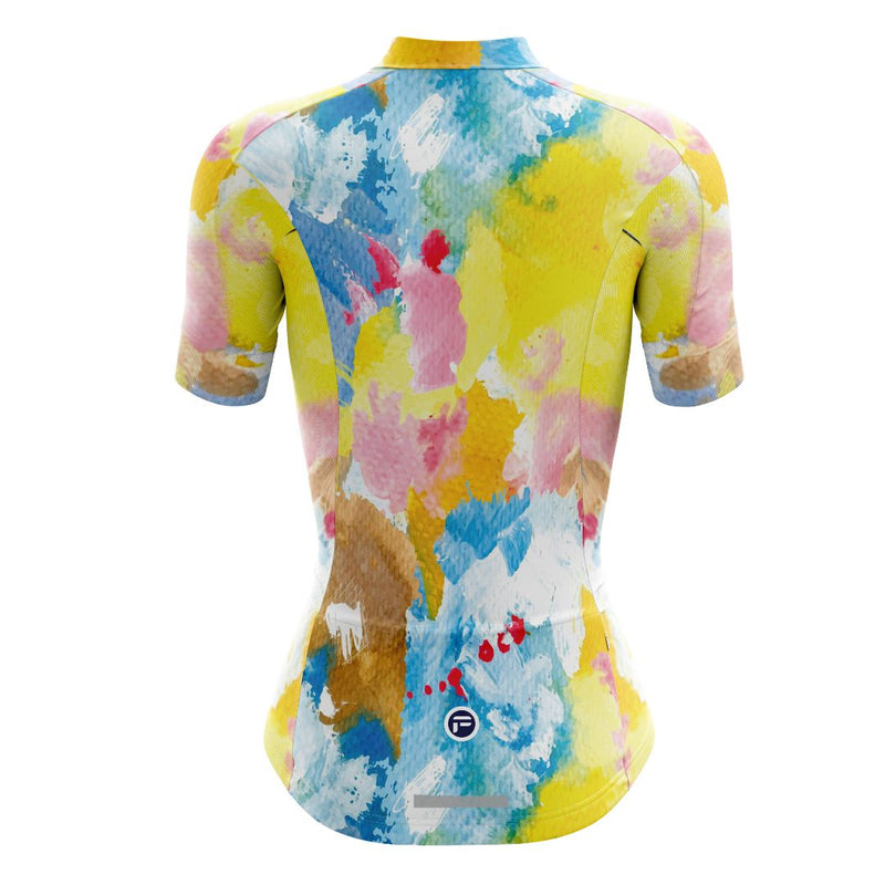 Women's Short Sleeve Cycling Jersey with Rainbow Watercolors Splash