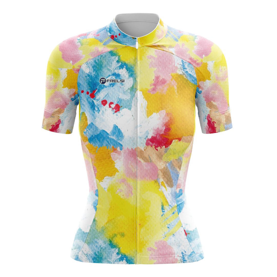 Women's Short Sleeve Cycling Jersey with Rainbow Watercolors Splash