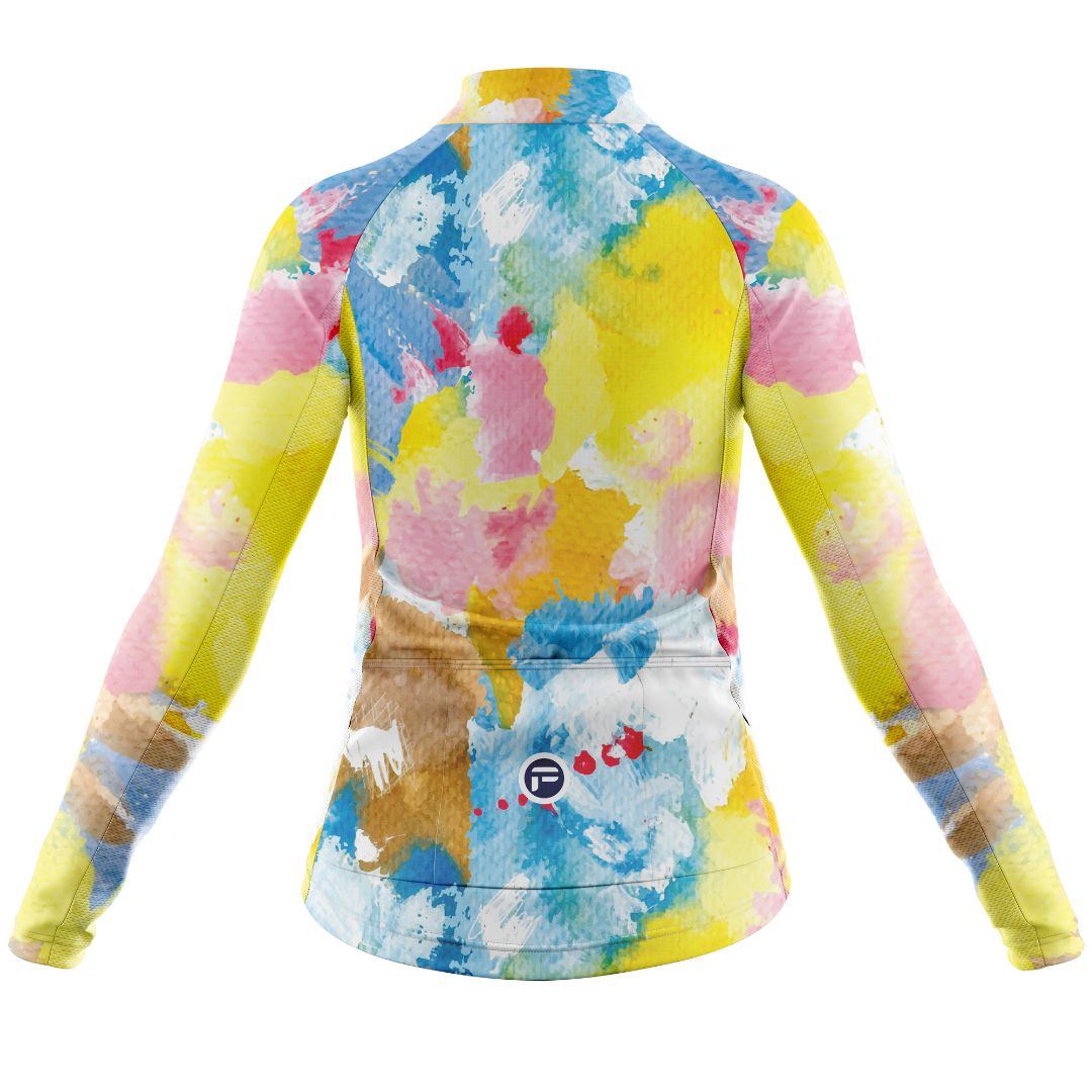 Women's Long Sleeve Cycling Jersey with Rainbow Watercolors Splash