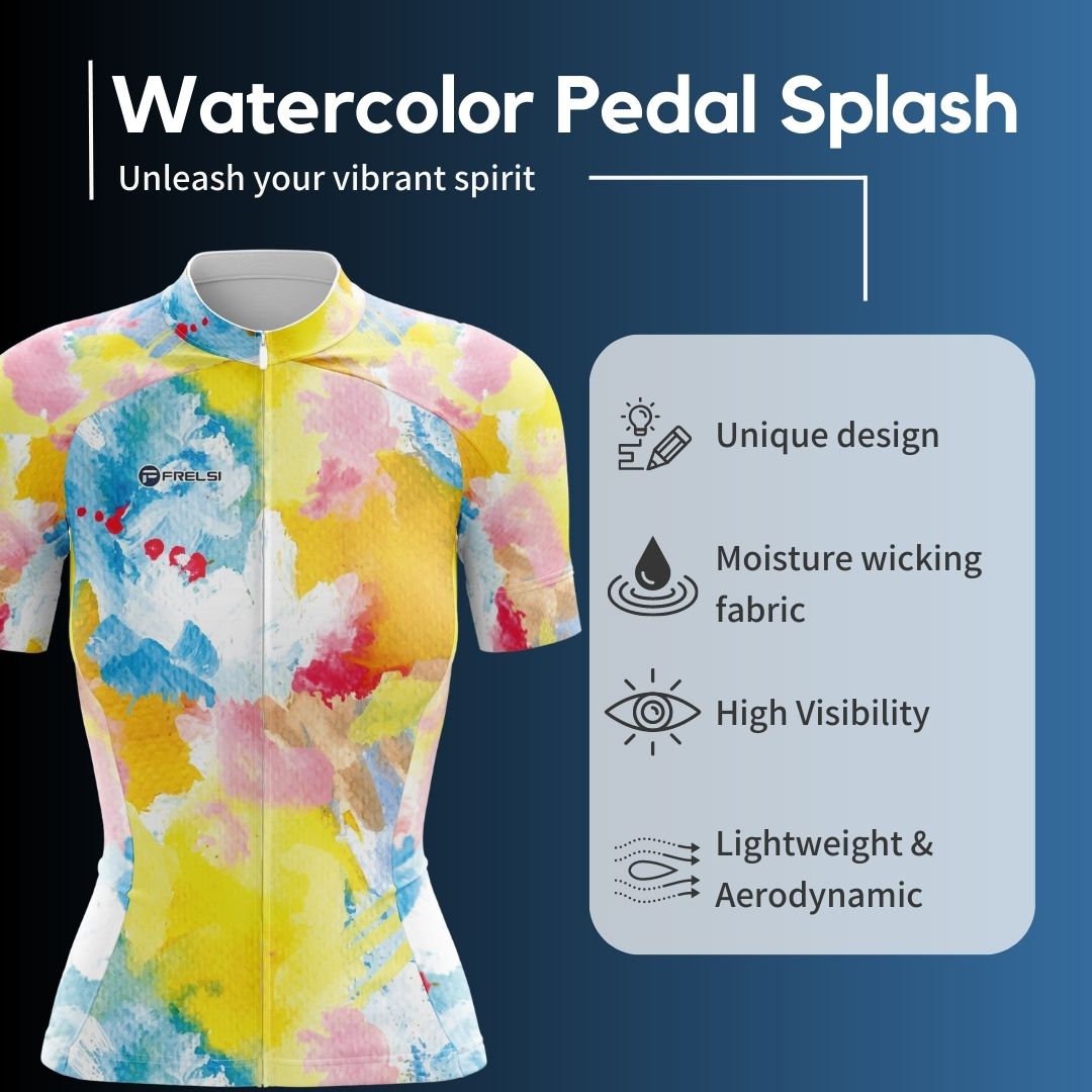 Facts & Features of women's Short Sleeve Cycling Kit with Rainbow Watercolors Splash Painting