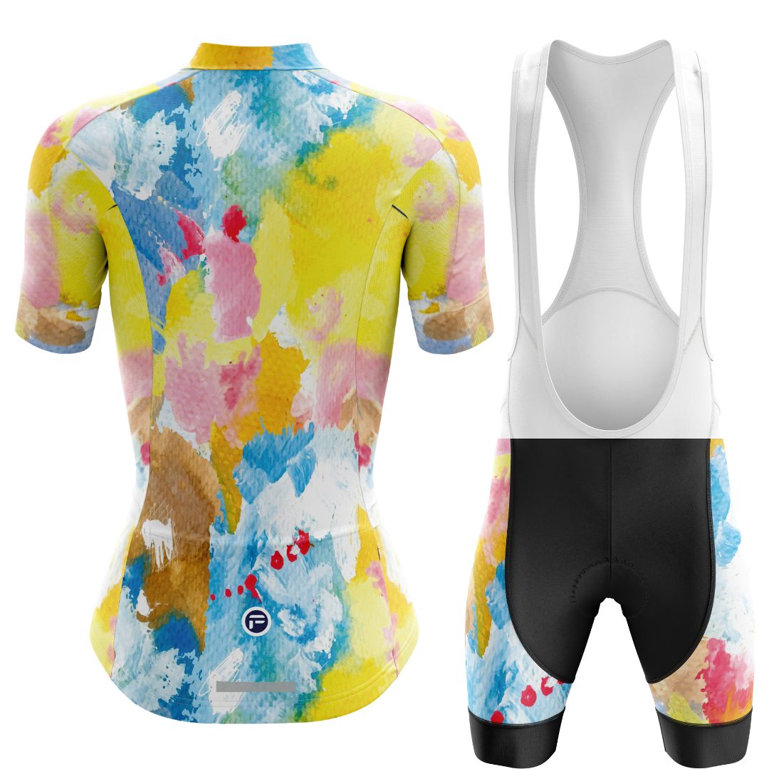Women's Short Sleeve Cycling Kit with Rainbow Watercolors Splash Painting