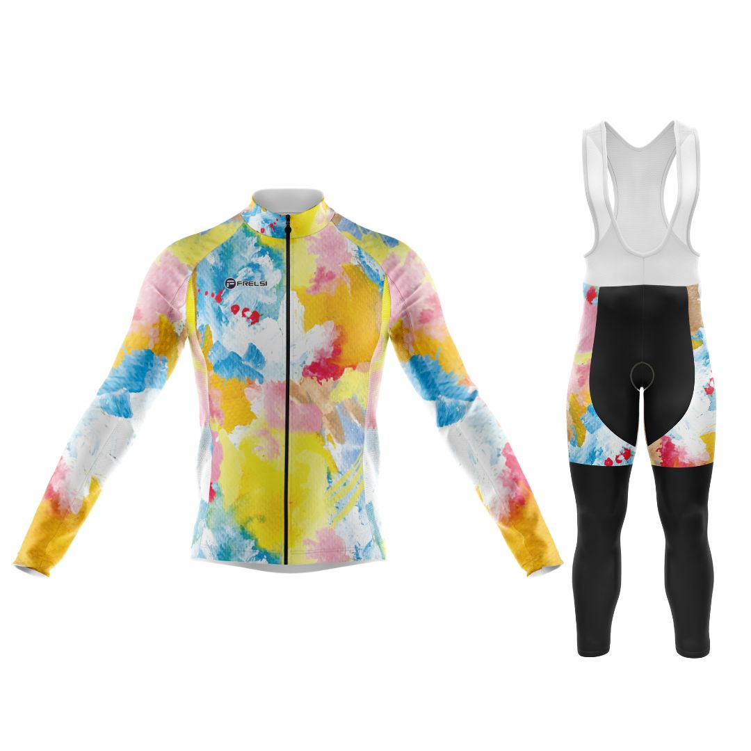 Conjunto de ciclismo de manga larga para hombre con efecto salpicadura de acuarela