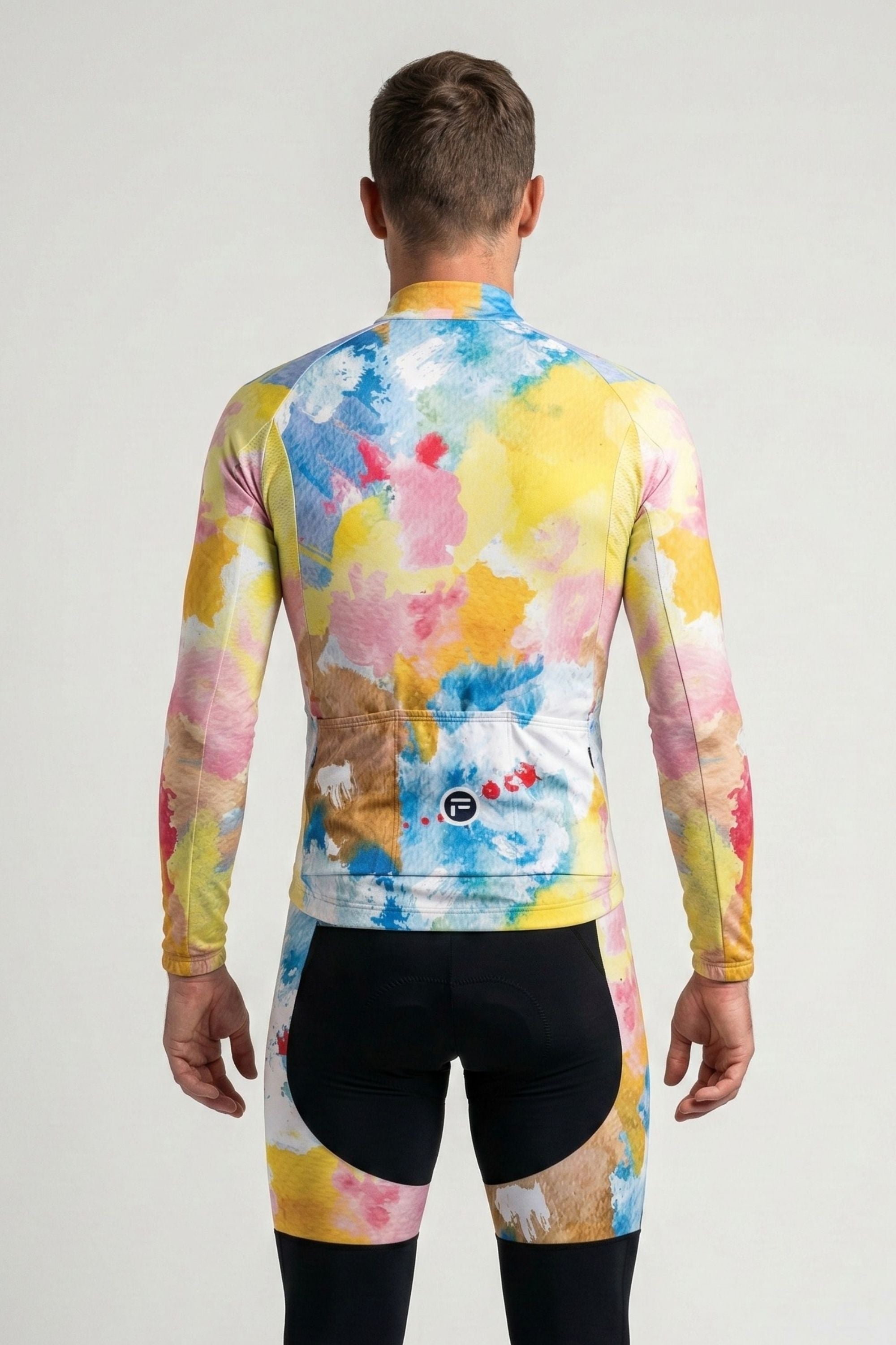 Conjunto de ciclismo de manga larga para hombre con efecto salpicadura de acuarela