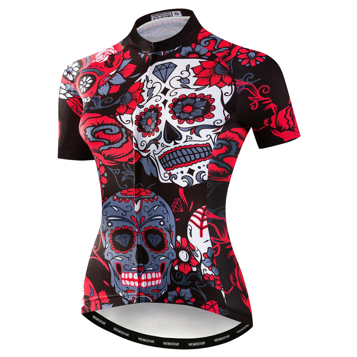 Pink Skull Flowers | Women's Short Sleeve Cycling Jersey