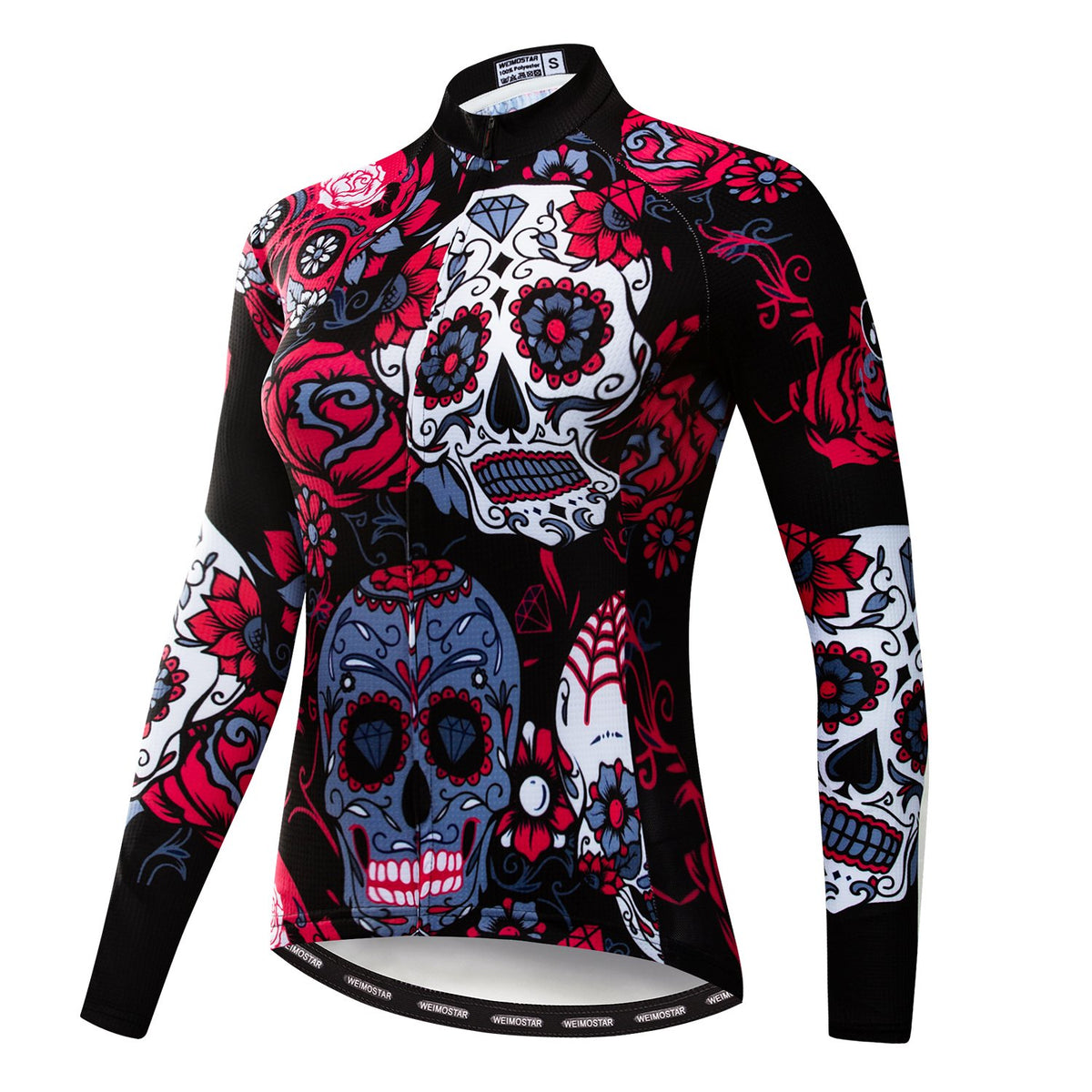 Pink Skull Flowers | Women's Long Sleeve Cycling Jersey