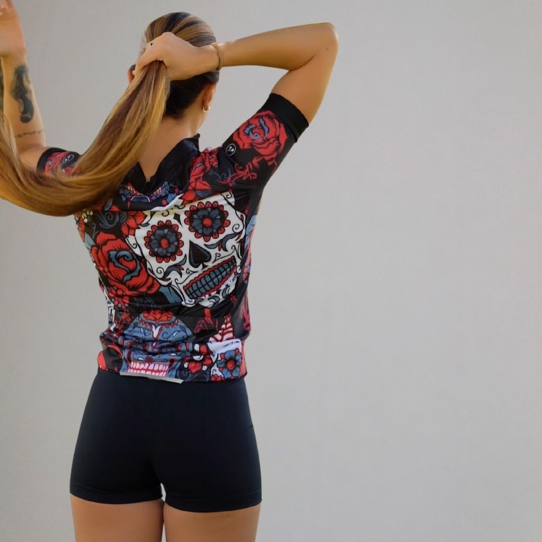 Pink Skull Flowers | Short Sleeve Cycling Jersey