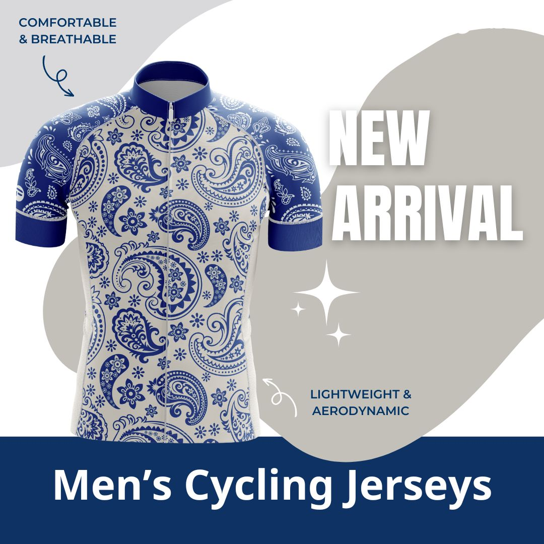 New Arrivals - Men's Cycling Jersey with Blue Serenity Design and Key Features