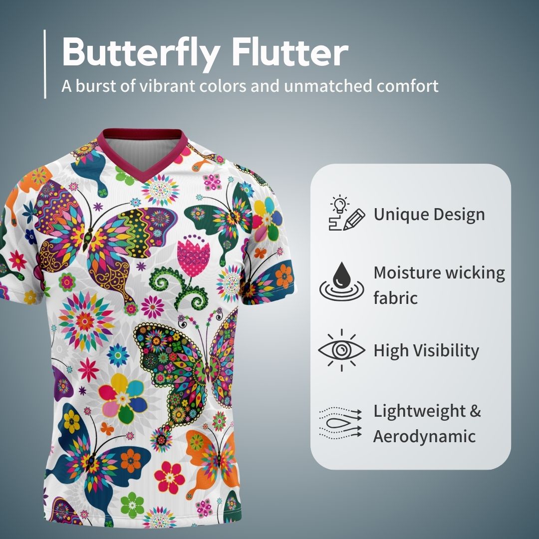 Experience the comfort and performance of the Butterfly Flutter, a women's short sleeve MTB jersey by Cycling Frelsi.