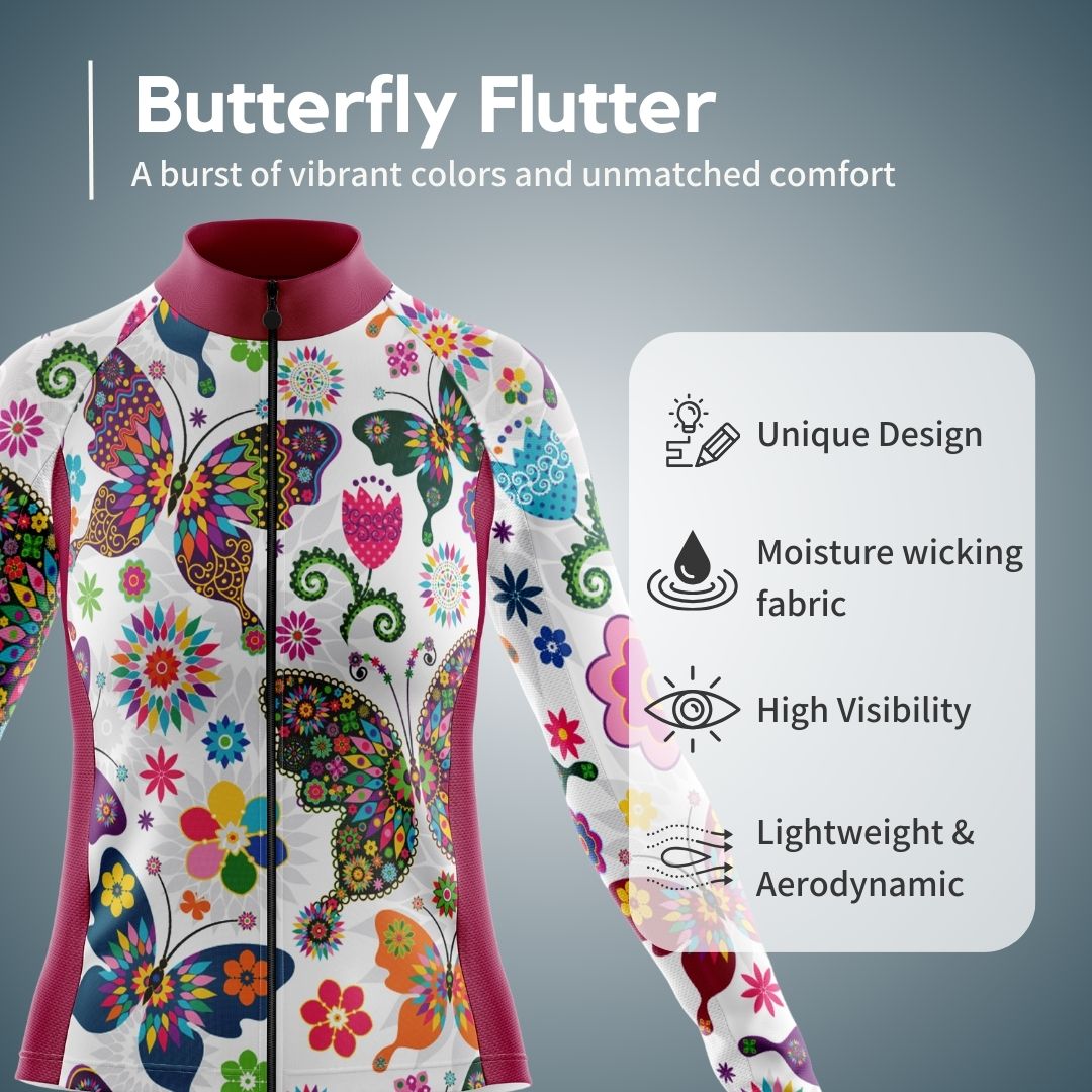 Butterfly Flutter | Women's Long sleeve cycling jersey Features