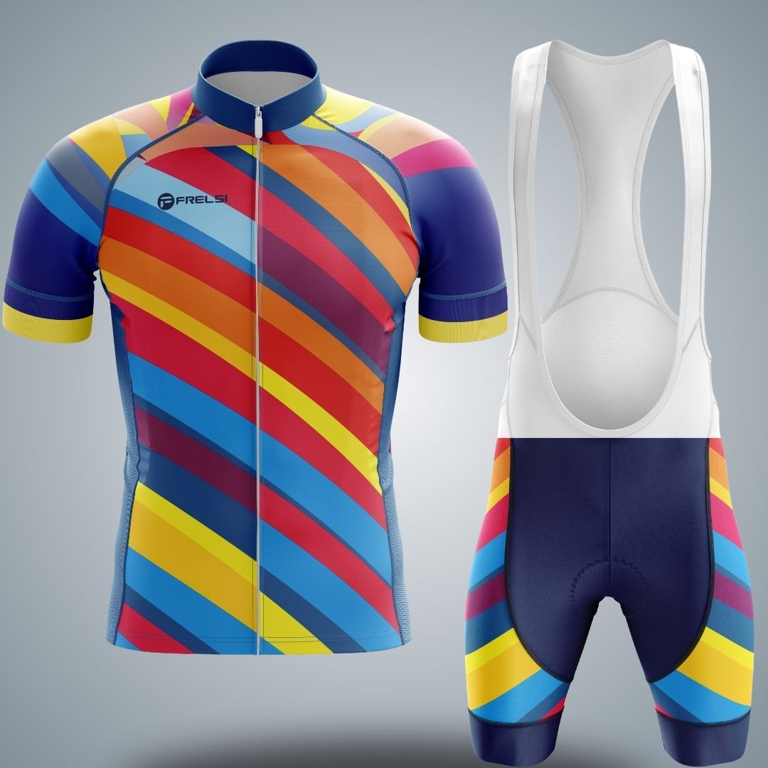 Colorful short cycling set for men with bold colors, called 'Color Carnival'