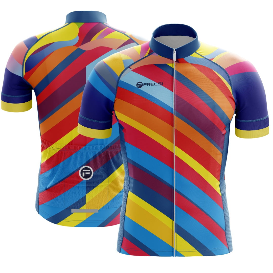 Colorful short cycling set for men with many colors, called 'Color Carnival'