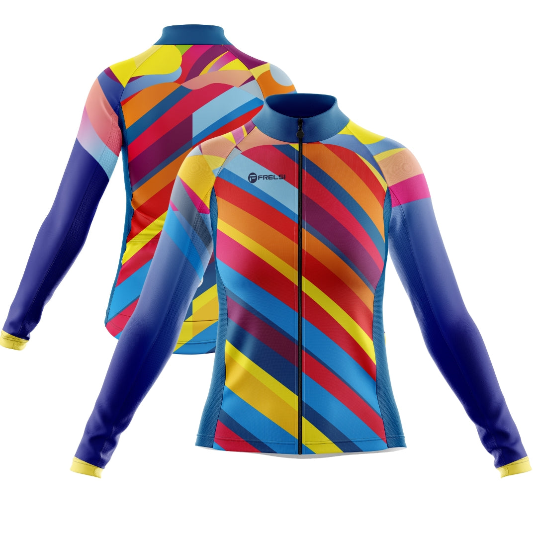 Colorful long sleeve cycling jersey for women with many colors , called 'Color Carnival'
