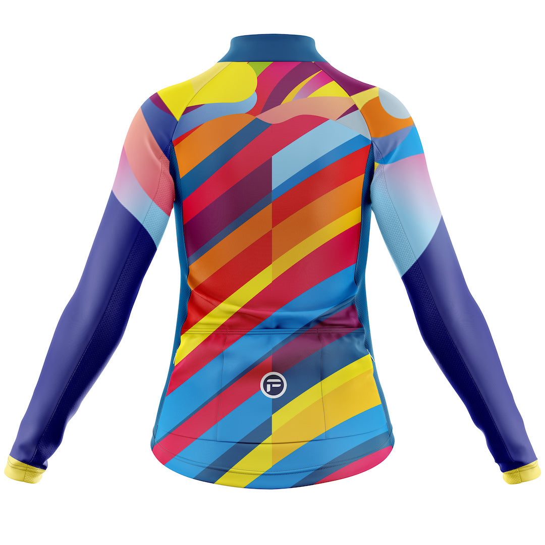 Colorful long sleeve cycling jersey for women with many colors , called 'Color Carnival'