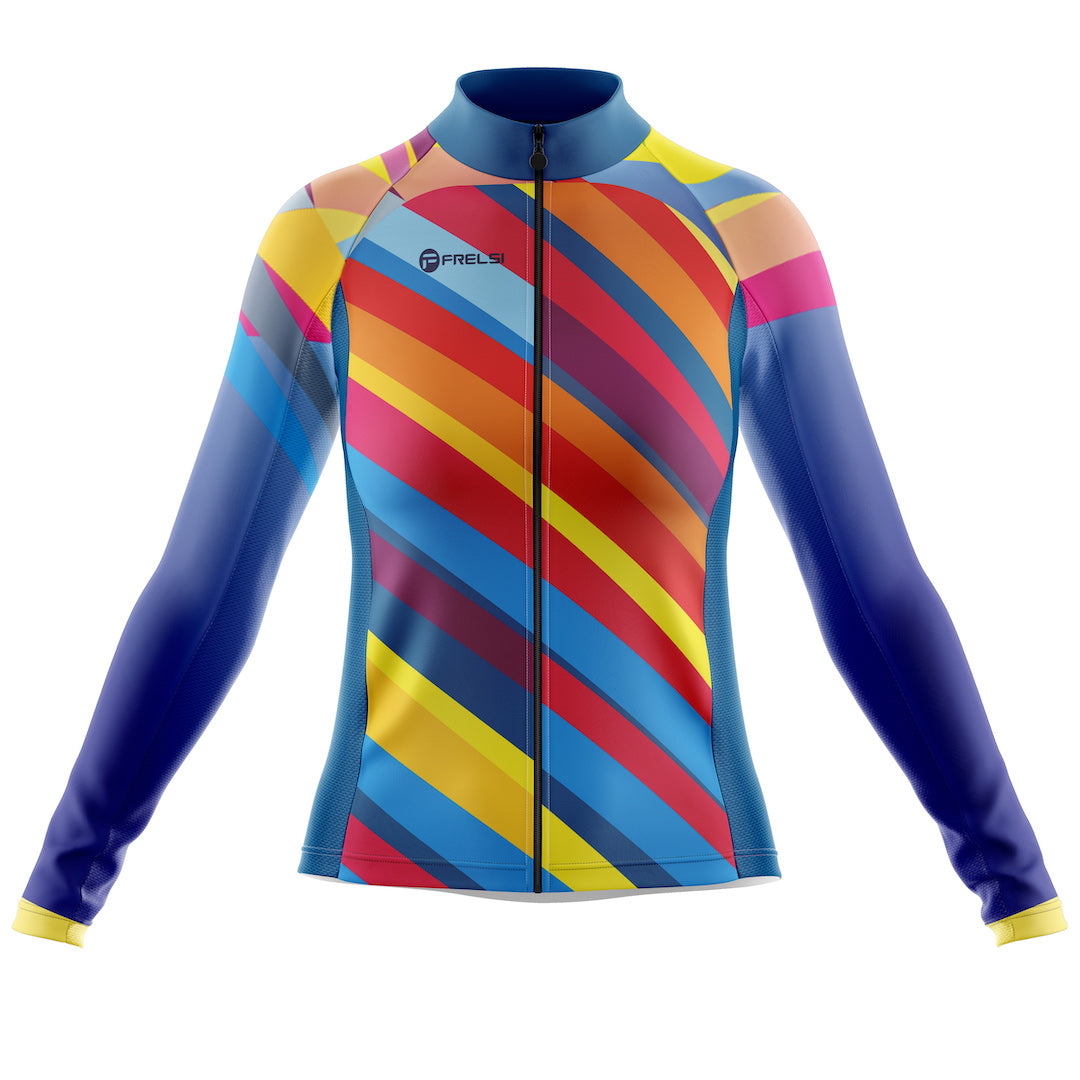 Colorful long sleeve cycling jersey for women with many colors , called 'Color Carnival'