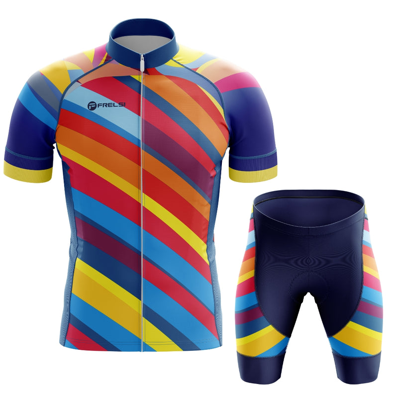 Colorful short cycling set for men with many colors, called 'Color Carnival'