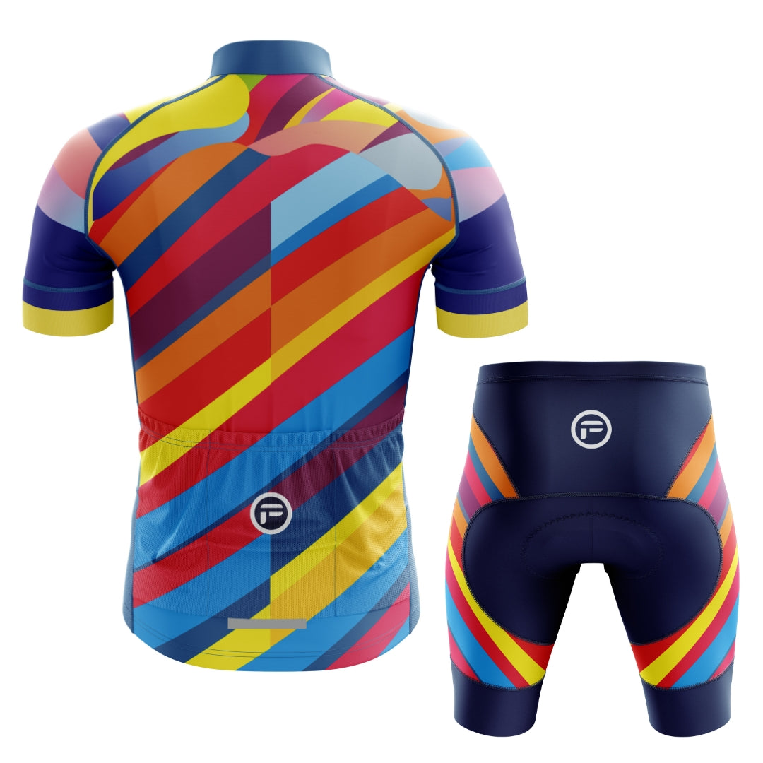Colorful short cycling set for men with many colors, called 'Color Carnival'