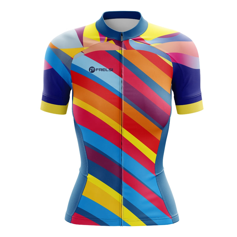 Colorful short cycling jersey for women with many colors, called 'Color Carnival'