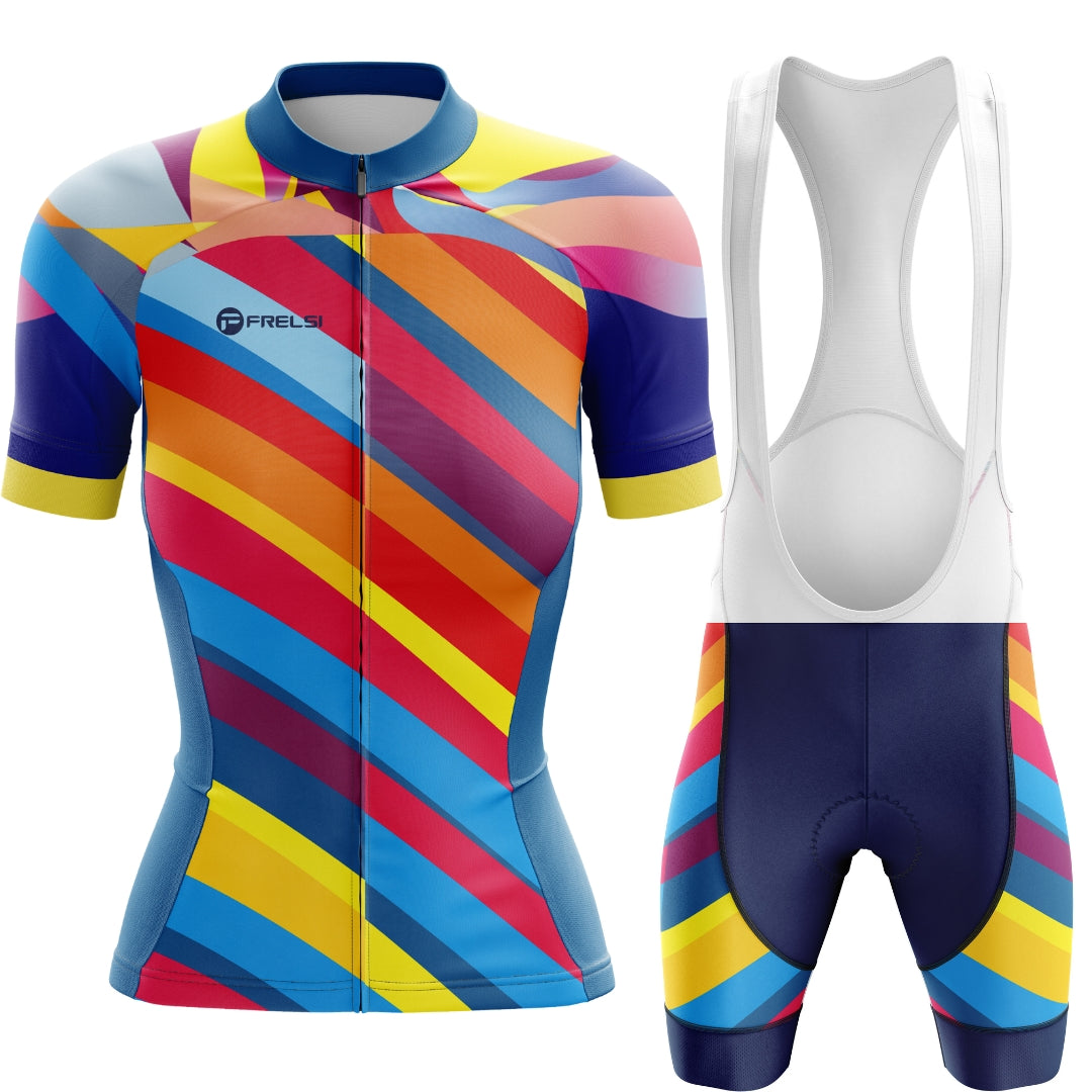 Colorful short cycling set for women with many colors, called 'Color Carnival'