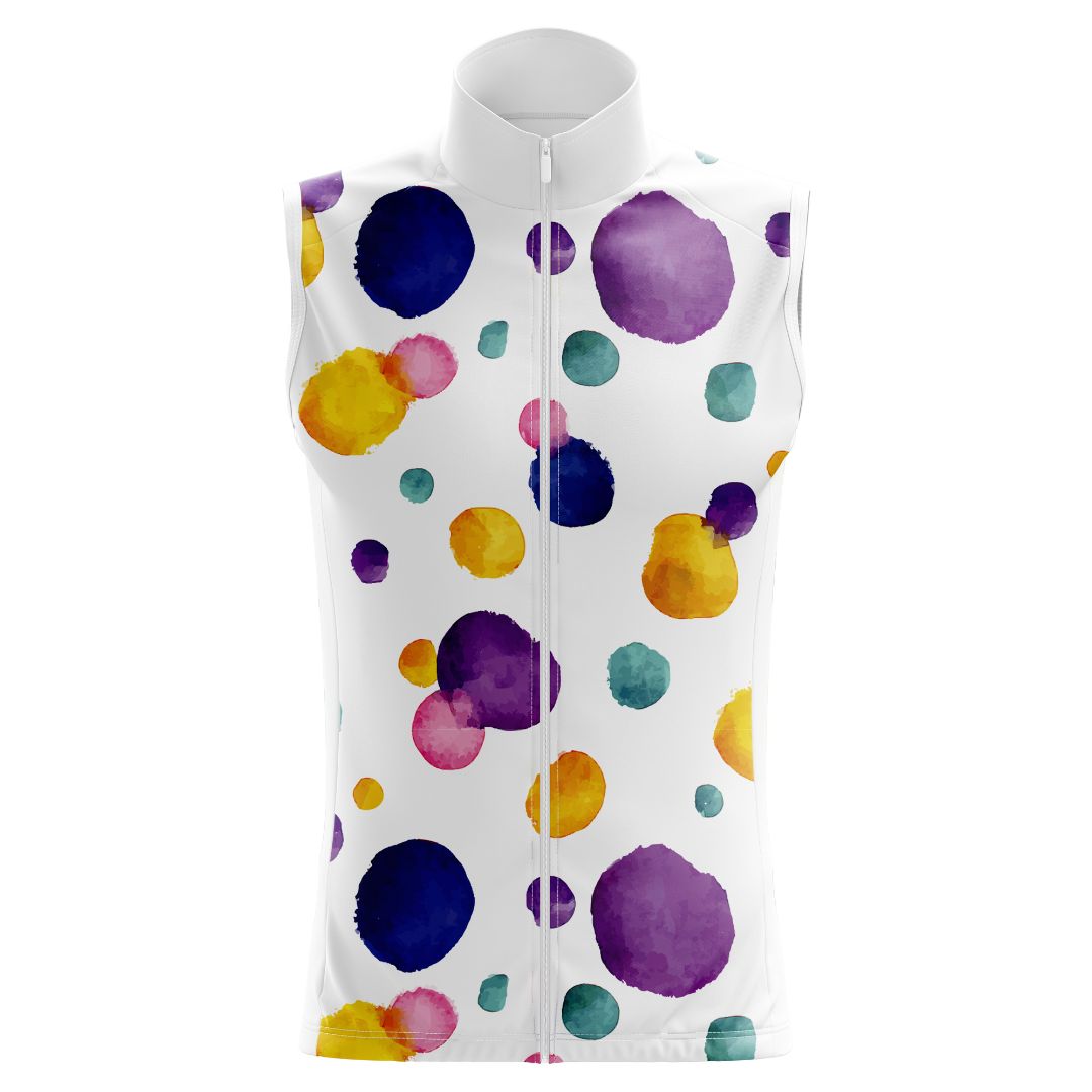 Colorful Dot Ride Sleeveless Cycling Jersey | dynamic design of vivid ink dots dancing across a white canvas