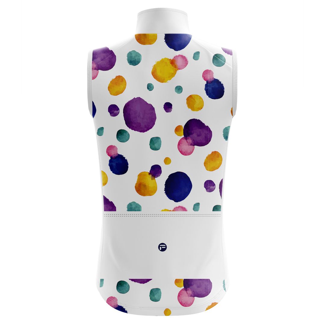 Colorful Dot Ride Sleeveless Cycling Jersey | dynamic design of vivid ink dots dancing across a white canvas