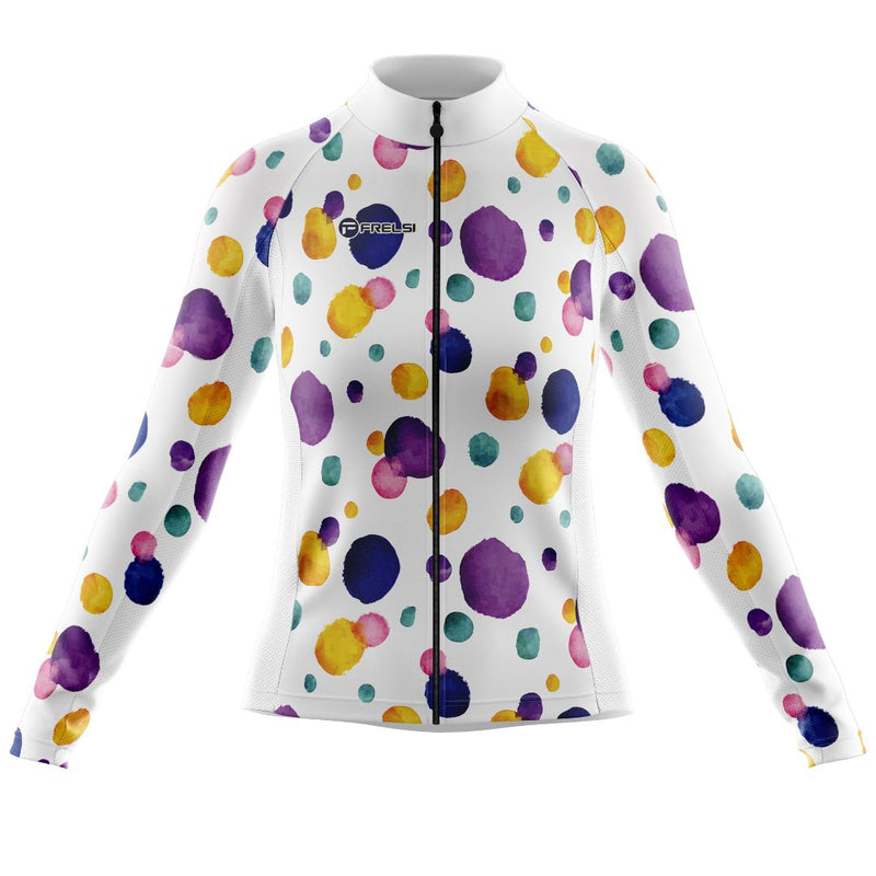 Colorful Dot Ride Cycling Set | Women's Short Sleeve Cycling Kit | dynamic design of vivid ink dots dancing across a white canvas