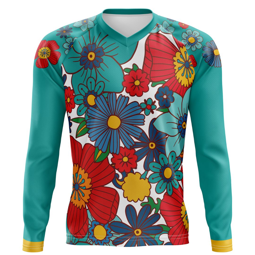 Colorful Flowers | Long Sleeve MTB Cycling Jersey Front