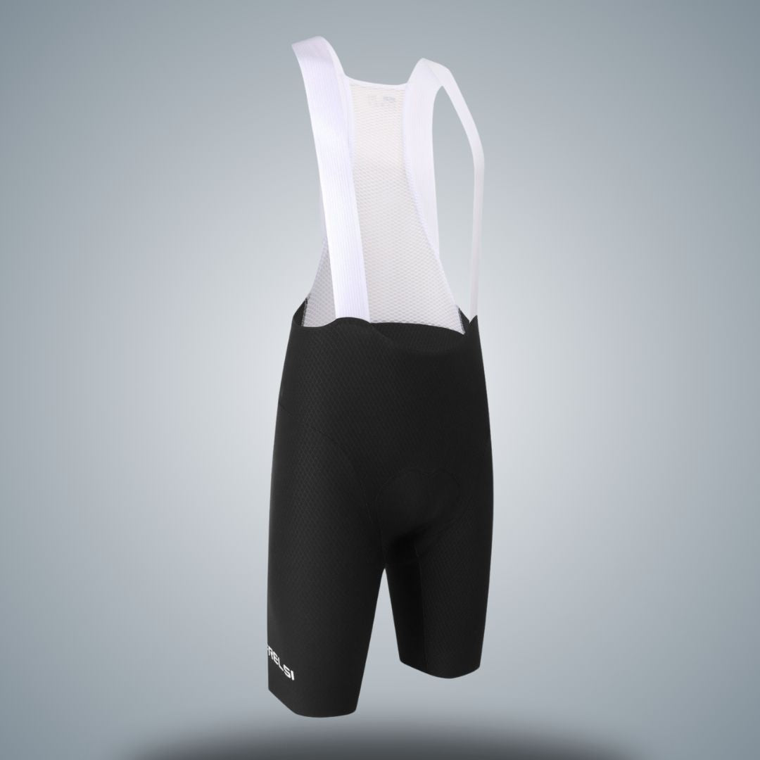 Pro Team Bib Shorts featuring Comfort Flex Straps, designed for responsive fit and breathability. 