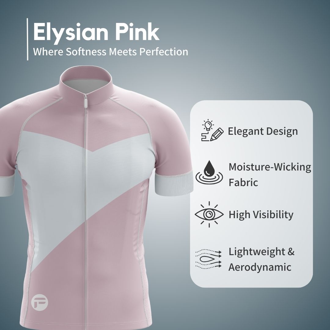 Elysian Pink men's short sleeve cycling jersey with an elegant aerodynamic fit and moisture-wicking fabric for ultimate comfort.