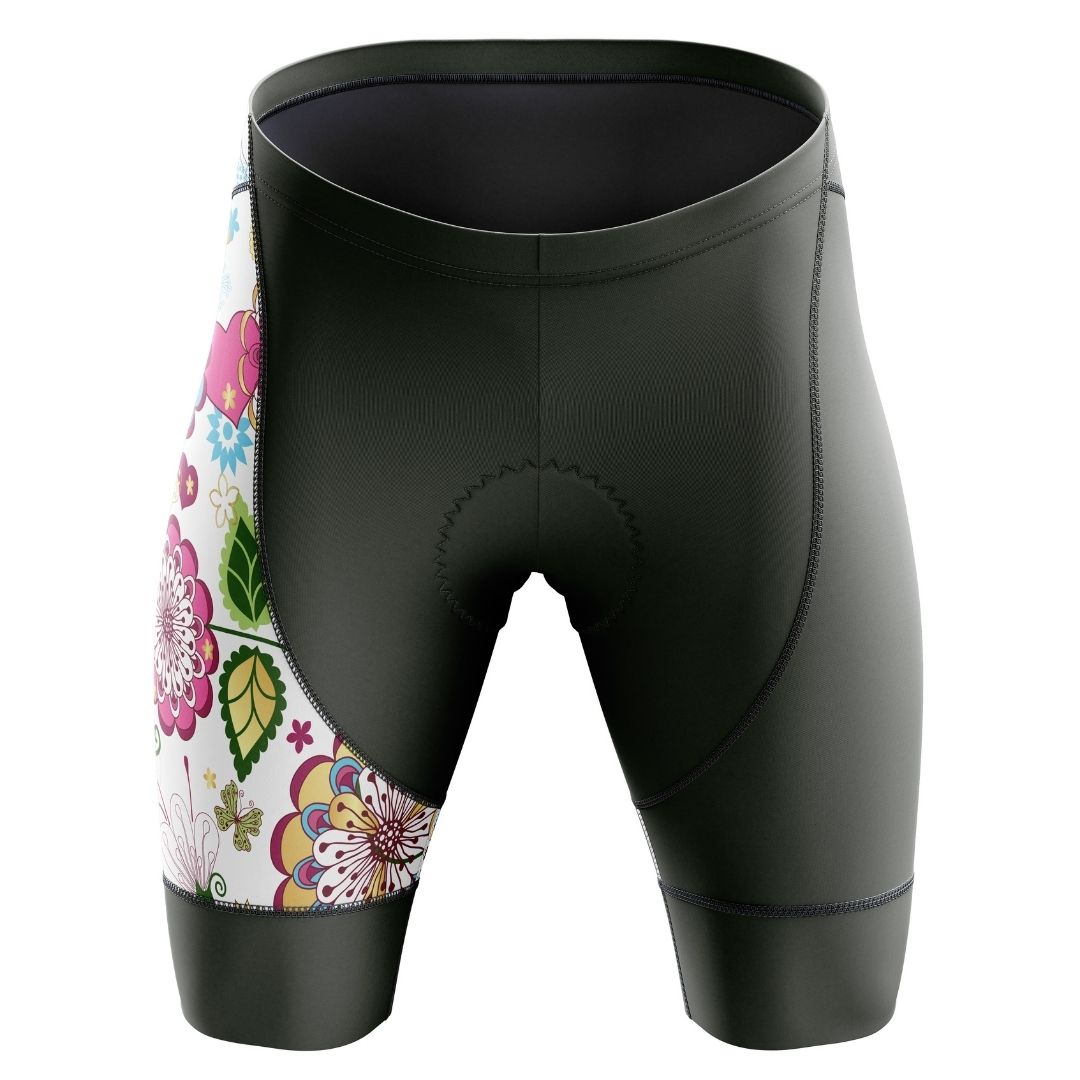 Floral Symphony cycling shorts with a matching floral pattern.