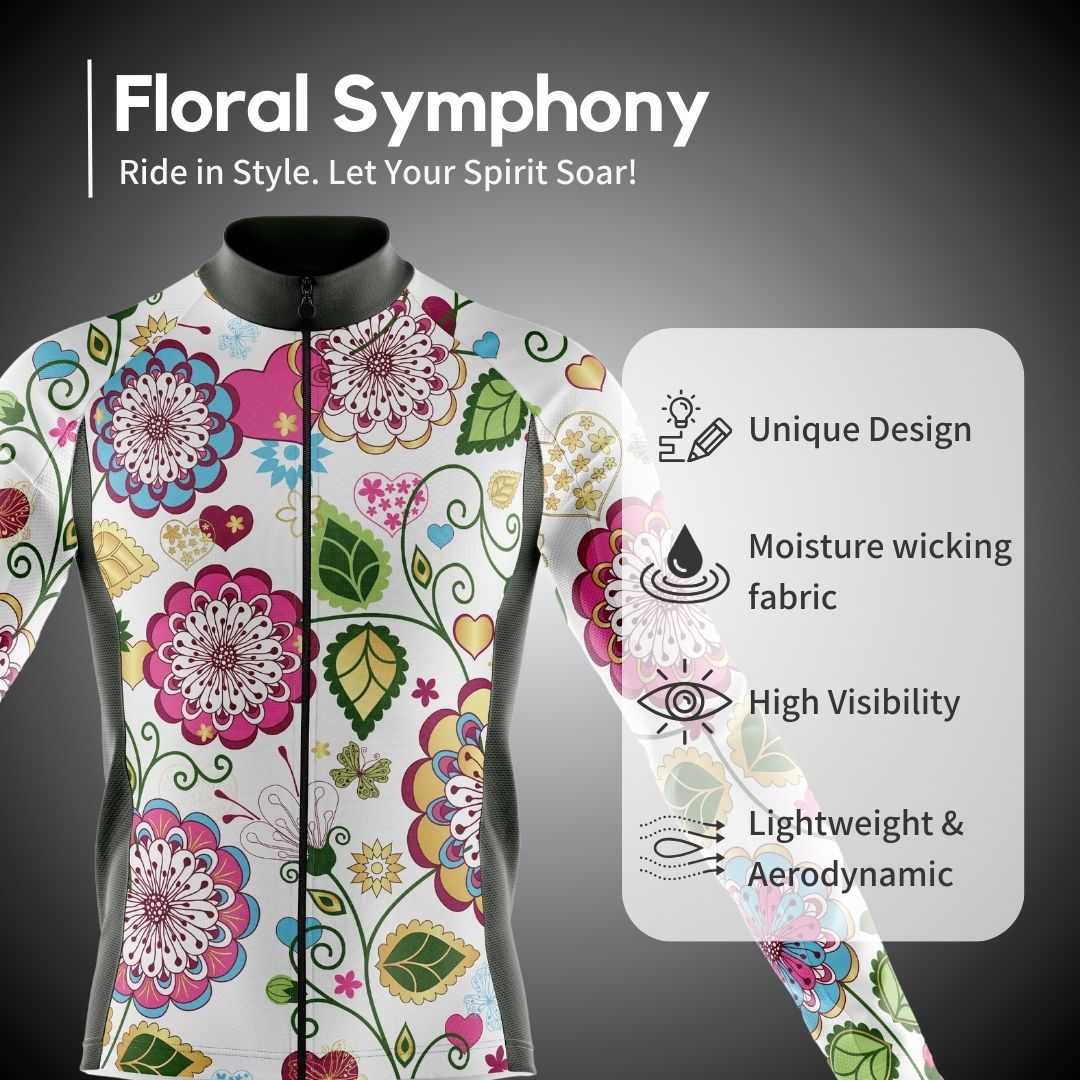 Floral Symphony men's cycling jersey featuring moisture-wicking fabric and ergonomic design for optimal performance.