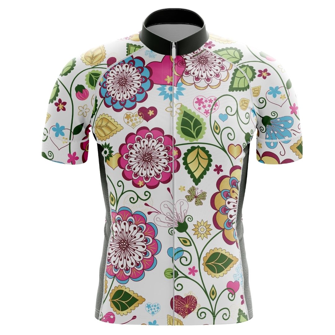 Colorful floral pattern cycling jersey for men.