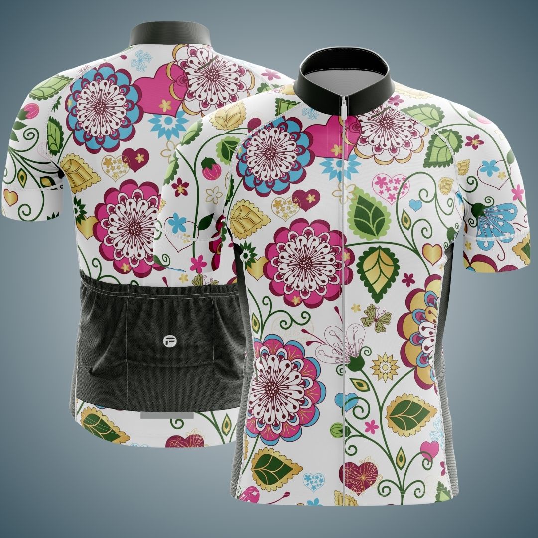 Floral Symphony men's short-sleeve cycling jersey.