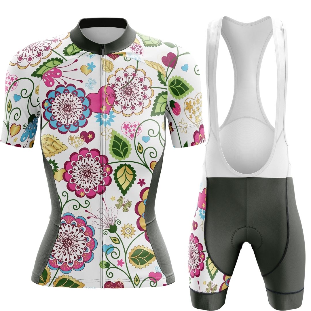 Colorful cycling kit in the Floral Symphony design, perfect for summer rides.