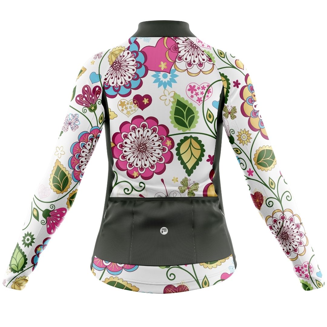 Breathable and comfortable long-sleeve cycling jersey featuring a floral design