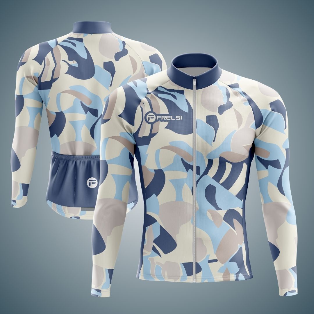 Frelsi Mirage Men's Long Sleeve Cycling Jersey with a modern camo-inspired design.