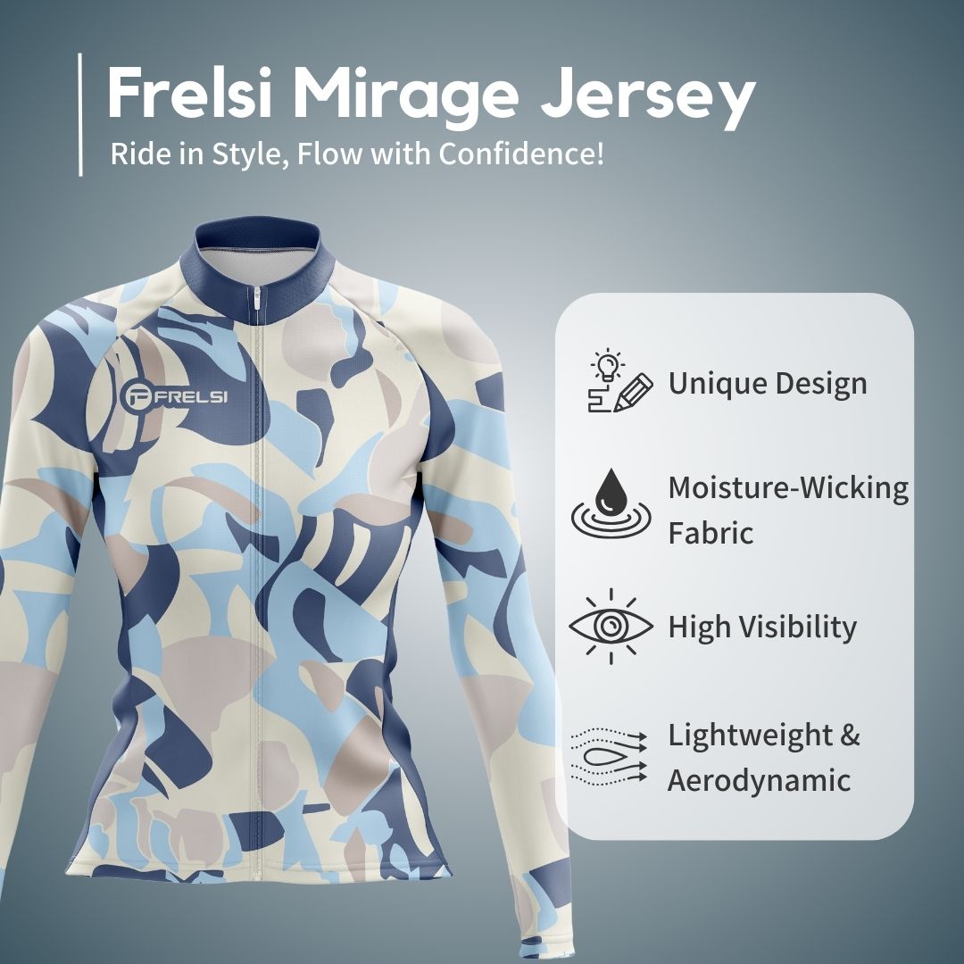 Stay comfortable and stylish with the Frelsi Mirage Women's Long Sleeve Cycling Jersey.