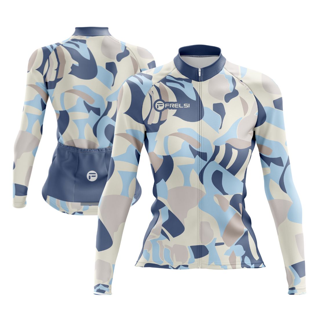 Frelsi Mirage Women's Long Sleeve Cycling Jersey with a sleek camo-inspired design.