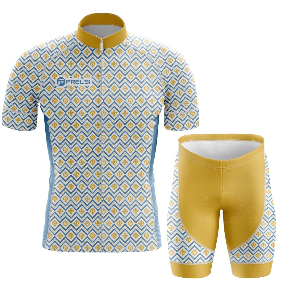 Men's Frelsi Radiance Short Sleeve Cycling Set, offering comfort, style, and breathable fabric for long rides.