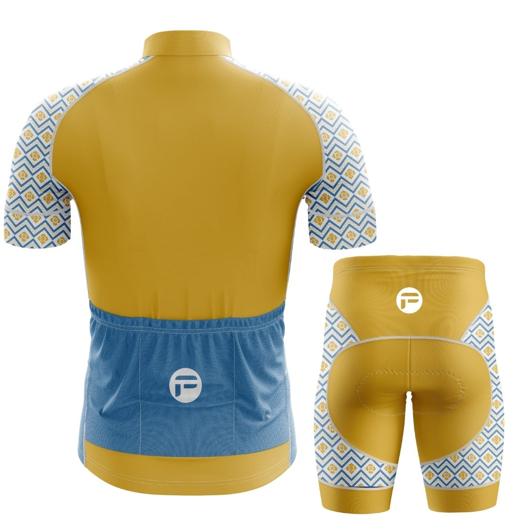 Complete Frelsi Radiance Cycling Set with a sleek short-sleeve jersey and durable bib shorts for men.