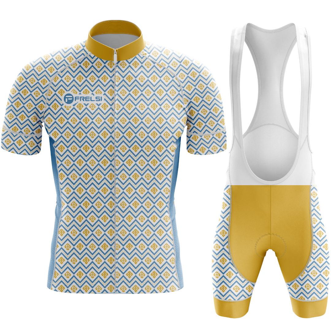 Frelsi Radiance Men's Cycling Set: modern geometric design with premium materials for ultimate cycling performance.