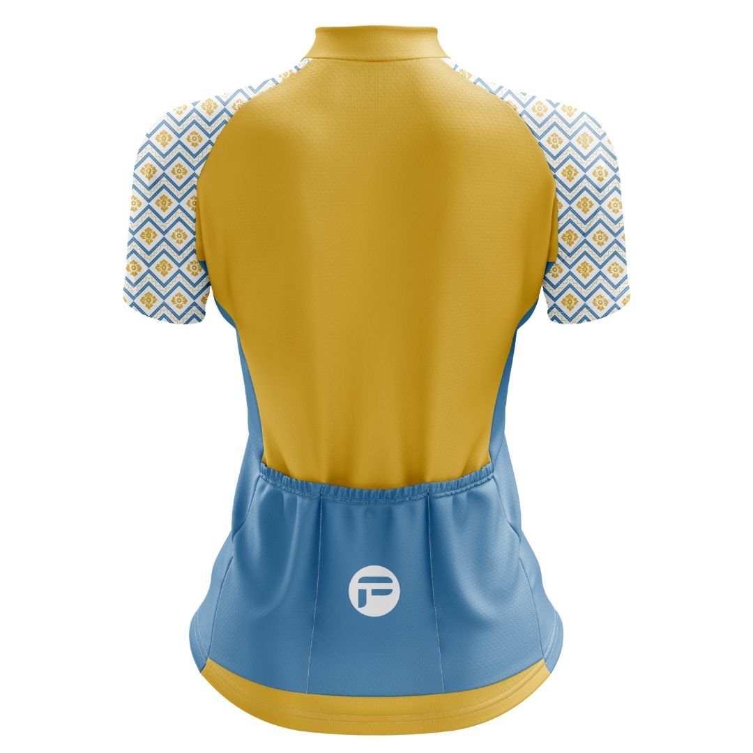 Frelsi Radiance Women's Short Sleeve Cycling Jersey, featuring vibrant patterns and breathable fabric.