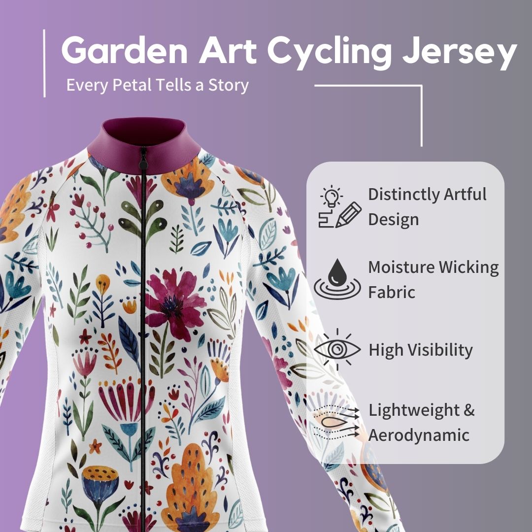 Close-up and Highlights of hand-painted flowers on Garden Art Cycling Jersey