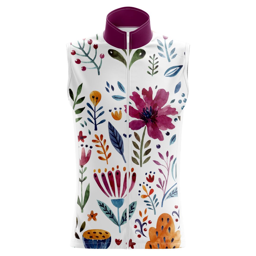 Garden Art Sleeveless Cycling Jersey featuring vibrant floral design