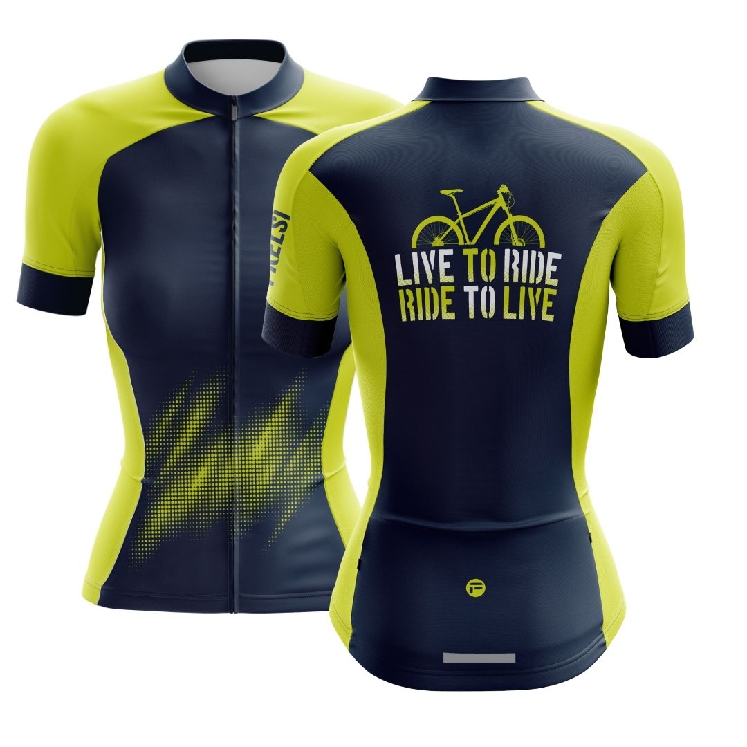 Sunrise paints the asphalt gold, a bumblebee streaks past, whispering "Live to Ride, Ride to Live." - Women's Short Sleeve Cycling Jersey