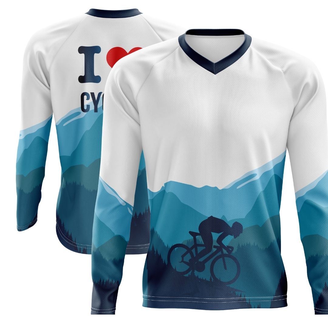 Two wheels carving through canyons, heart drums in unison with the road's heartbeat. "I love cycling" jersey: fuel your obsession, chase your freedom.