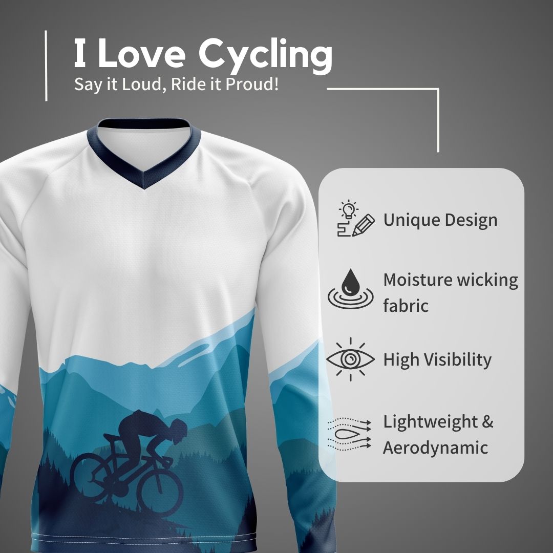 Two wheels carving through canyons, heart drums in unison with the road's heartbeat. "I love cycling" jersey: fuel your obsession, chase your freedom.